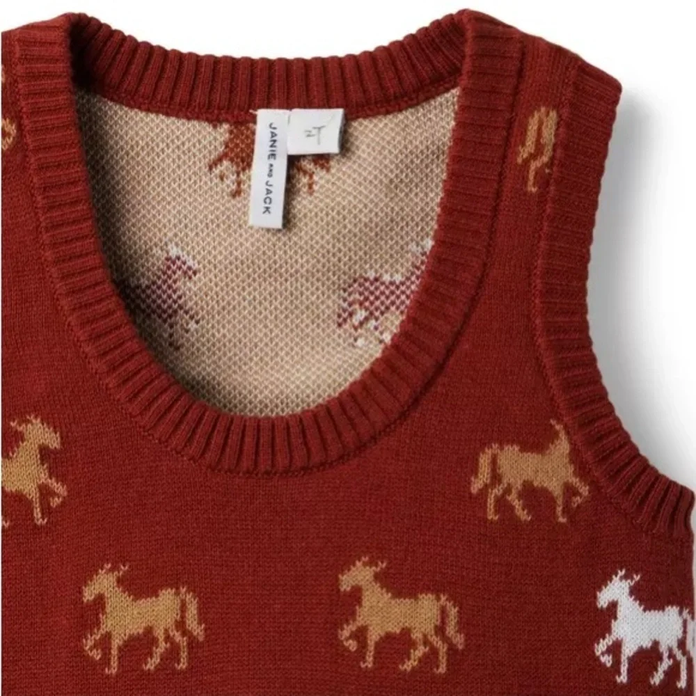 JANIE and JACK Horse Sweater Vest Burnt Henna Print Cotton Blend Unisex 10 NWT